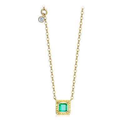 China Square Cut Modern Yellow Gold Emerald Necklace for Girls Loving Gifts for sale