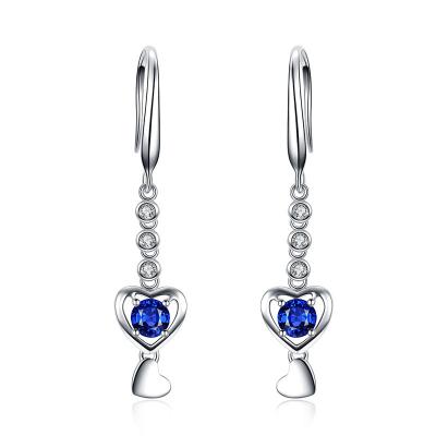 China Long 18k Gold Gemstone Earrings Diamond Dangle Earrings With Blue Sapphire for sale