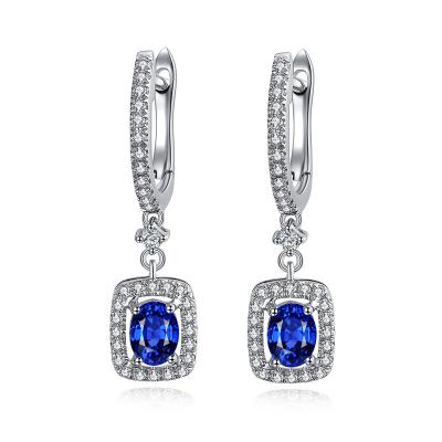 China Solid 18k Gold Gemstone Earrings Blue Sapphire Diamond Earrings  for sale