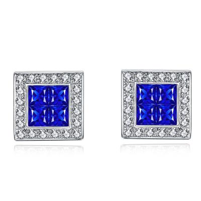 China Square Sapphire Earrings Pave Diamond , Blue Sapphire Stud Earrings for sale