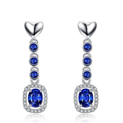 China Real 18k Gold Gemstone Earrings Blue Sapphire Gemstone Earrings With Diamond for sale