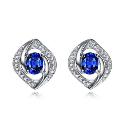 China Genuine White Gold Sapphire Stud Earrings With Diamand Accents for sale