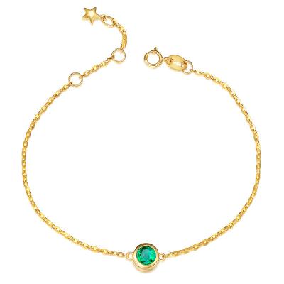 China Gold Real Emerald Gemstone Bracelet Round Cut With Adjustable Chain for sale