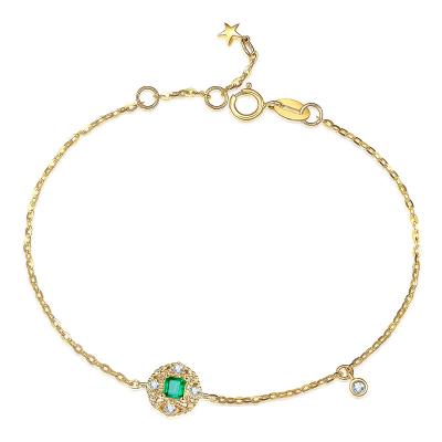 China Adjustable Gold Gemstone Emerald Green Bracelet Inlaid Diamond With Rolo Chain for sale