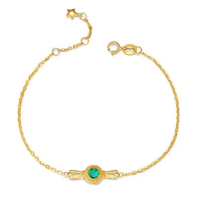 China Real Emerald Green Bracelet , Gold Chain Bracelet Women Solitaire Bijoux for sale