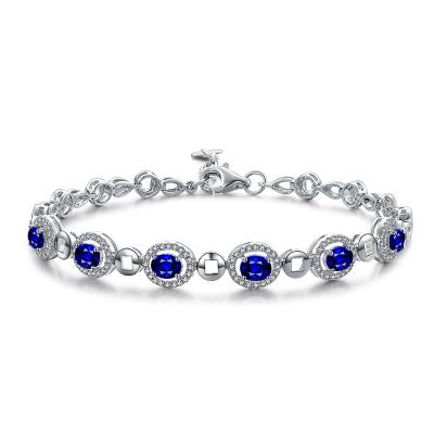 China Blue Sapphire Tennis Bracelet , White Gold Bracelet Designs For Ladies  for sale