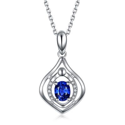 China 18k Gold Fine Gemstone Jewelry Diamond And Sapphire Necklace White Gold  for sale