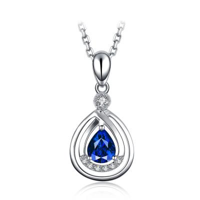 China Pear Shaped Sapphire Necklace , Sapphire Pendant Necklace White Gold  for sale