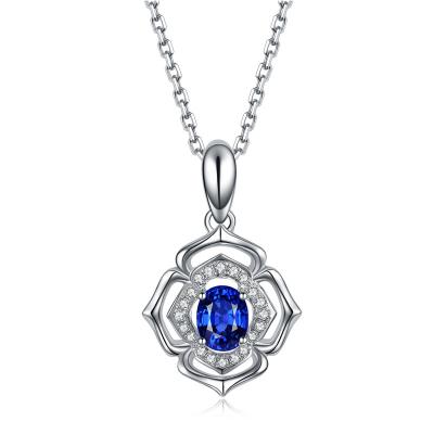 China Diamond And Real Sapphire Necklace White Gold With Flower Pendant for sale