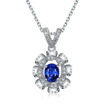 Chine le collier bleu de pierre de saphir de l'or 18k avec le diamant accentue le pendant à vendre