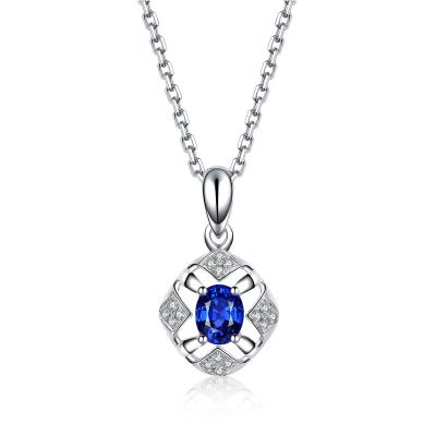 Cina Collana di diamante blu dello zaffiro delle donne della collana della pietra preziosa dell'oro bianco in vendita