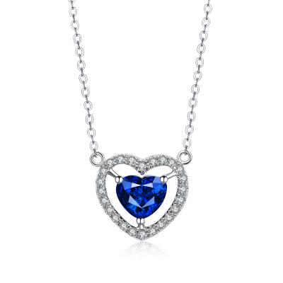 China Blue Real Gemstone Jewelry Heart Shaped Sapphire Necklace With White Solid Gold for sale