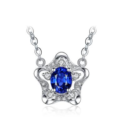 China Women Real Gemstone Jewelry Blue Sapphire And Diamond Necklace  for sale