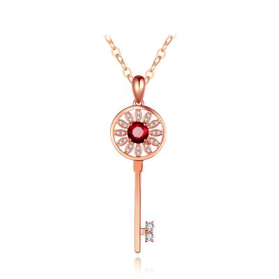 China Ruby Diamond Pendant Necklace , Small Ruby Stone Necklace Key Shaped for sale