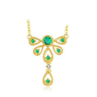 China Rolo Chain Peacock Pendant Necklace 2mm Diamond With Green Emerald Stone for sale