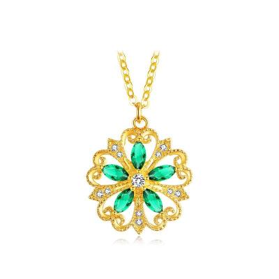 Chine Style 20mm de glissière de collier de vert vert de forme de fleur avec de l'or jaune polonais du solide 18K à vendre