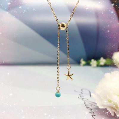 China Start Charm 14k Gold Jewelry , Turquoise Bead Drop Pendant Chain Necklace for sale