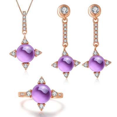 China Beautiful 925 Silver Gemstone Jewelry Set Amethyst Ring Earrings Pendant Necklace for sale