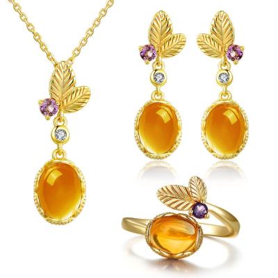 China Cuelgue los pendientes que la joyería citrina oval fijó el collar del colgante de la piedra preciosa de la plata esterlina 925 en venta