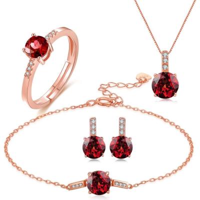 China Rolo Chain Gemstone Jewelry Sets Chain Necklace Bracelet Ring Earrings 925 Silver for sale