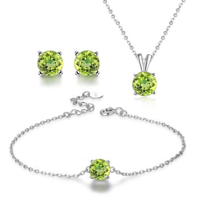 China 925 Silver Natural Stone Jewelry Set Women's Chain Necklace Bracelet Earrings for sale