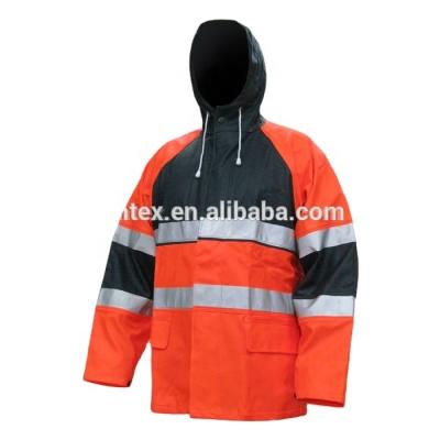 China EN EN20471 ISO 11612 PU Rainwear FR Saferty Reflective Flame Retardant Fire Retardant Suit Workwear Uniform Raincoat for sale