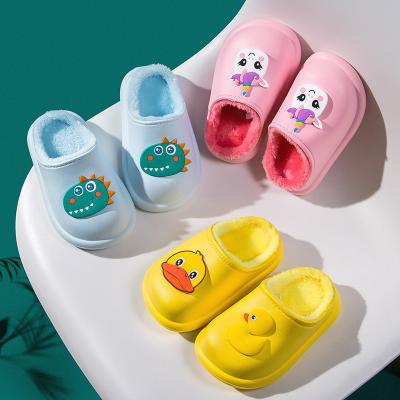 China 2021Winter Warm Soft Indoor Cartoon Shoes Boys Girls Waterproof Cute Kids Waterproof Plush Home Slippers Cotton Print Indoor for sale