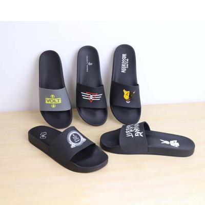 China Custom Slippers Logo Slide Custom PU Slide Sandal Logo Slippers Men Plain Blank Slides OEM Fashion Trend Custom Black Sandal Shoes for sale