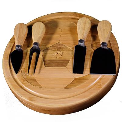 China Viable Goods Round Totally Natural Solid Bamboo Board Of Round Cheese With Knives for sale