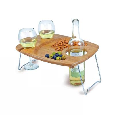 China Sustainable Premium Natural Outdoor Bamboo Picnic Weather Wine And Portable Snacks Table for sale