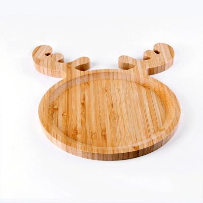 China Sustainable Wholesale Cute Bamboo Elks Pattern Dinner Dish Party Snacks Fruit Dish for sale