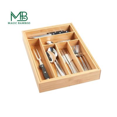 China Wholesale Eco - Friendly Kitchen Tools Fork Tray Expandable Bamboo Cutlery Organizer Drawer for sale