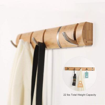 China Sustainable Bamboo Wall Mounted Hooks Racks Metal Hat Towel Clothes Coat Hook Hanger for sale