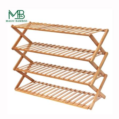 China Wholesale Custom Portable Modern Portable Foldable Bamboo 4 Tier Shoe Rack Viable For Home for sale