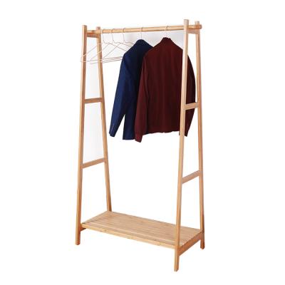 China Sustainable Bamboo Garment Coat Clothes Heavy Duty Hanging Rack With Shoe Clothing Storage Organizer Shelves for sale