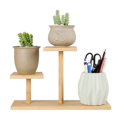 China Modern Eco-Friendly Mini Desktop Plant Stand For Decorative Plant Rack 2 Tier Bamboo Desktop Succulent Home for sale