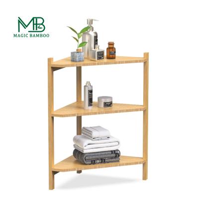 China Multi-Functional 3-Layer Sustainable Furniture Shelf Storage Rack Corner Storage Bamboo Shelf for sale