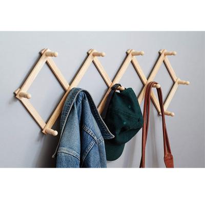 China Viable Expandable Coat Rack In Wall Coat Racks Bamboo Wood Expandable Peg Rack For Entry Way Hats Coats Leashes for sale