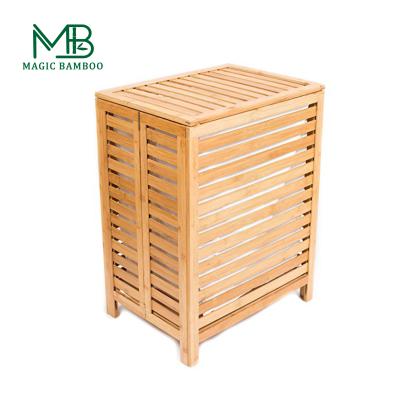 China Sustainable Single Storage Cabinet Bamboo Laundry Hamper Basket For Bathroom for sale