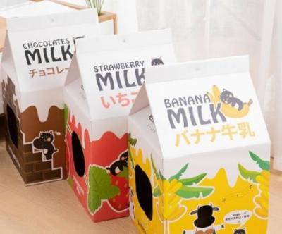 China Hot-selling Large Breathable Milk Box Durable Pet Cardboard Cute Paper Cat Toy Milk for sale