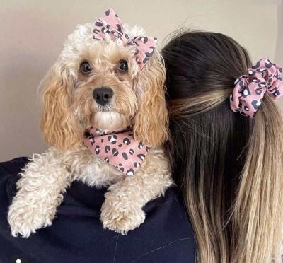 China Custom Print Logo Pet Dog Bandana And Harness Maker Thoughtful Bow Tie, Scrunchies Set Wholesale, Matching Scrunchies Hair Ties For Owners for sale