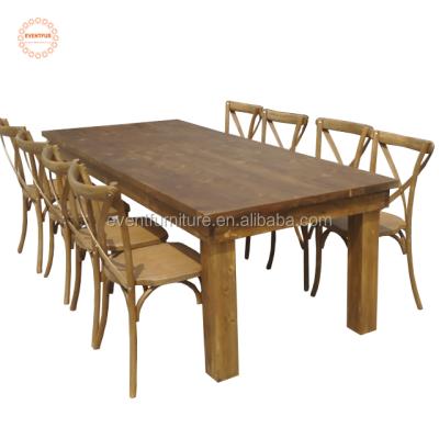 China Solid wood outlets, new style farmhouse table with back corss chair for sale