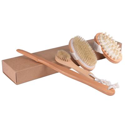 China All Natural Wood Handle Bristle Face Brush Massager Body Brush Set for sale