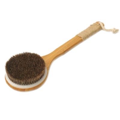 China All Natural Custom Logo Bamboo Long Handle Shower Brush Natural Horse Hair Straighten Bath Body Brush for sale