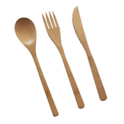 China Sustainable Bamboo Spoons Forks Knives Cutlery Wooden Flatware Set for sale