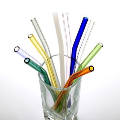 China 25cm Long Eco Sustainable Reusable Borosilicate Glass Drinking Straws Clear Colored Cocktail Glass Straws for sale