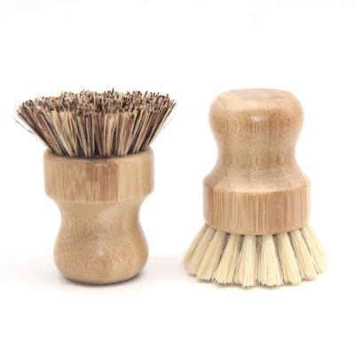 China Stocked Custom Natural Bamboo Sisal Palm Fiber Pot Dish Cleaning Brush Kitchen Bamboo Brush for sale