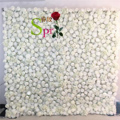 China Decoration Wedding Romantic SPR For Party Fabric Plastic Orchid White Pink Peony Rustic Artificial Silk Roll Up Wall Wedding Flower Backdrop for sale