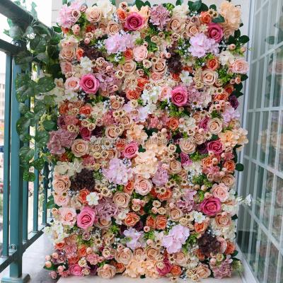 China Custom Pink Wedding Decorative Wall Panel Romantic Wedding Flower Rose Hydrangea Backdrop Silk Artificial Decoration Supplies SPR for sale