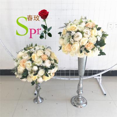 China SPR 30/35/40/50/55cm floral flower pom pom rose peony hydrangea artificial flower ball centerpiece wedding backdrop decor table flower for sale